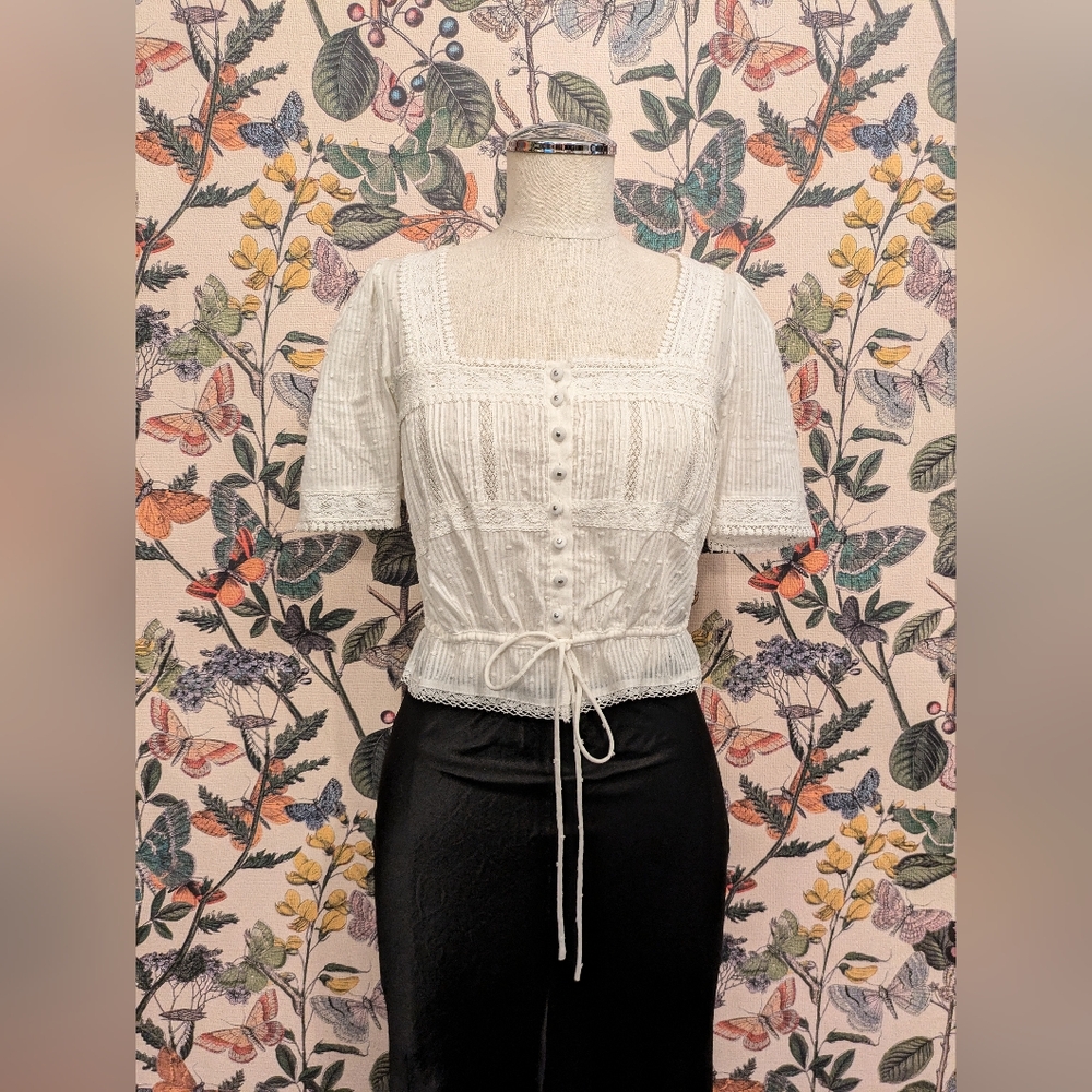 The Kooples Cotton and Lace Cropped Blouse- Size 1 (S)